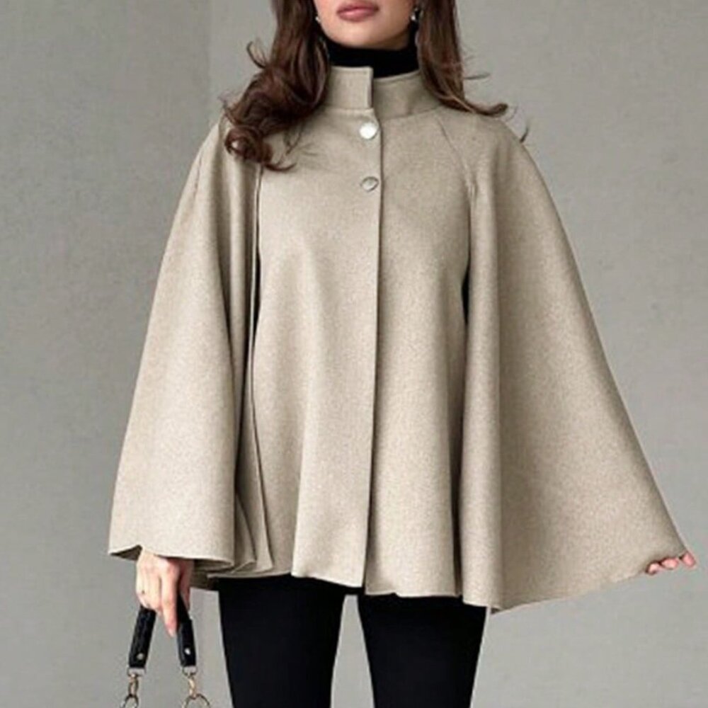 Khaki Elegant Women's Cape Sleeve Cardigan Overcoat